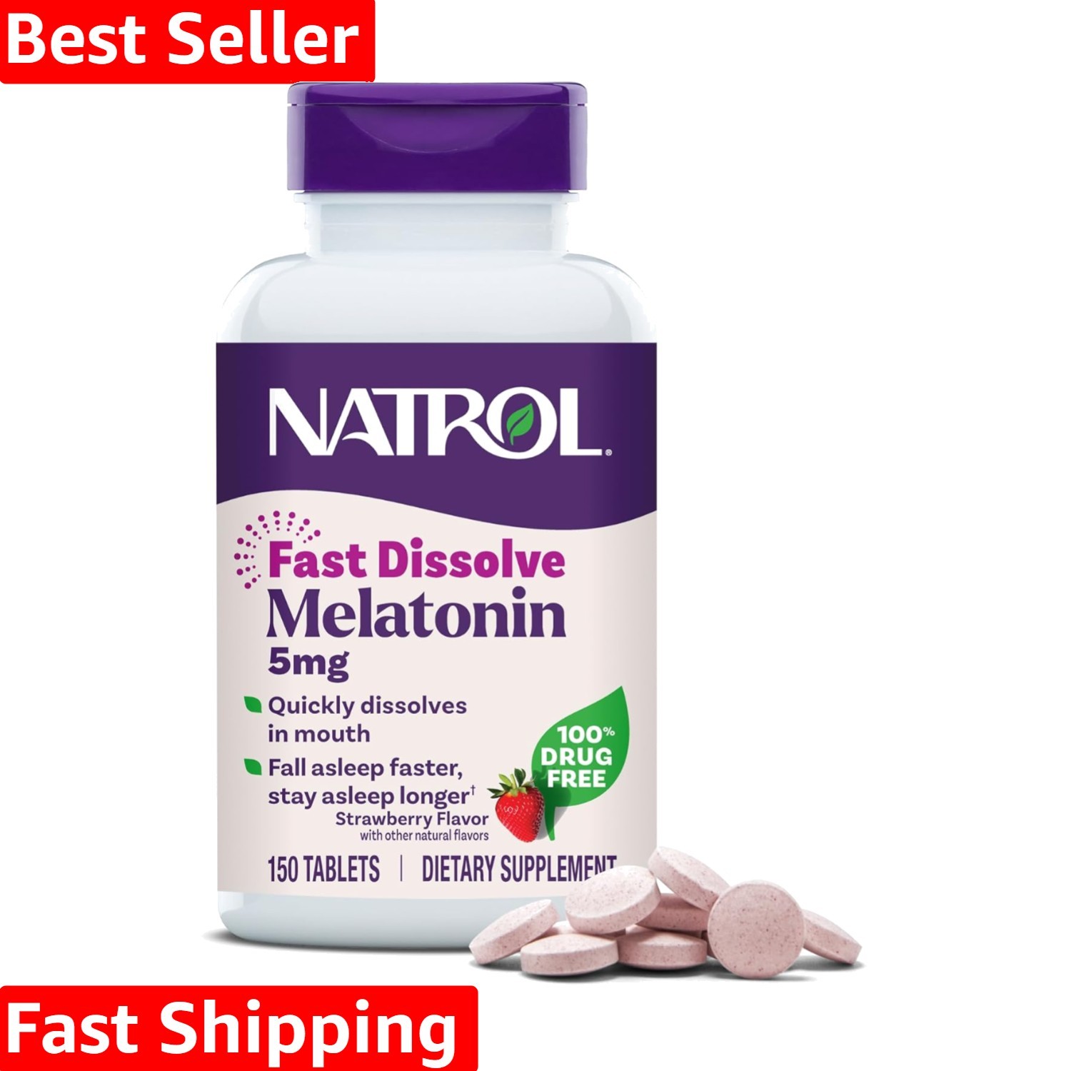 150 Count Melatonin 5mg Chewable Tablets – Delicious Strawberry Flavor Sleep Aid
