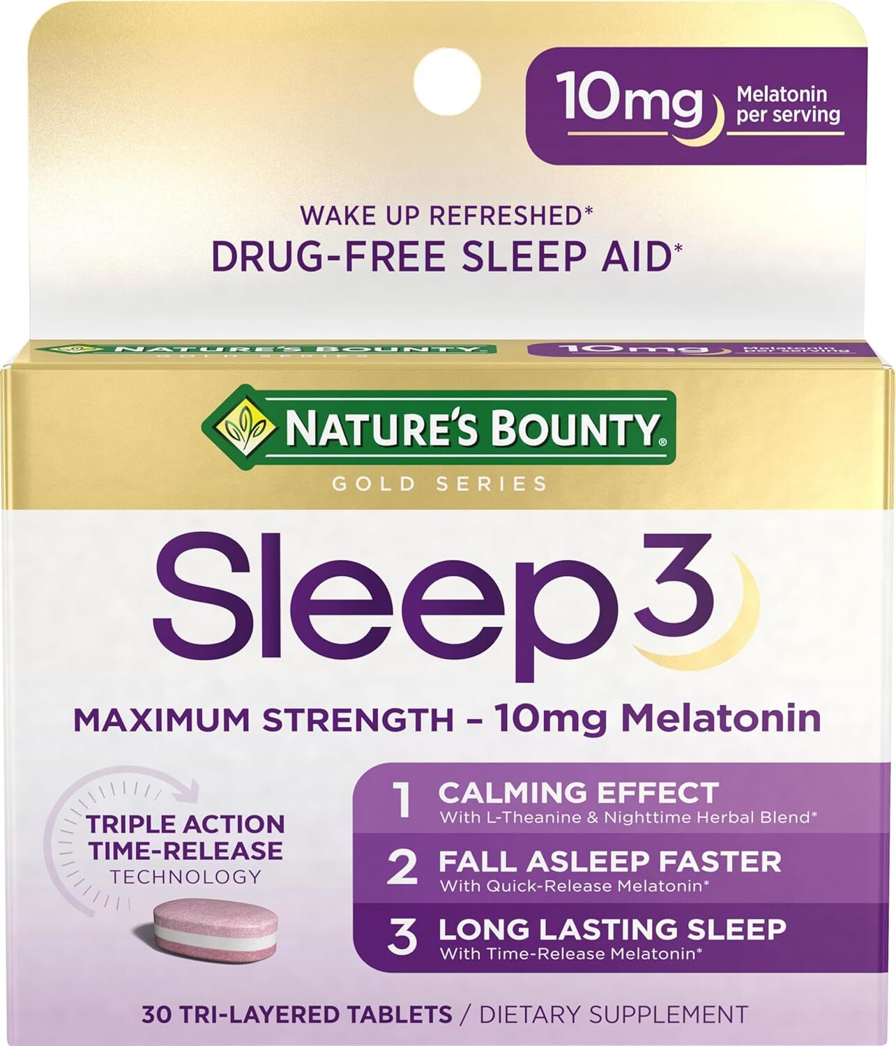 Nature S Bounty Melatonin Sleep3 Maximum Strength 100 Drug Free Aid
