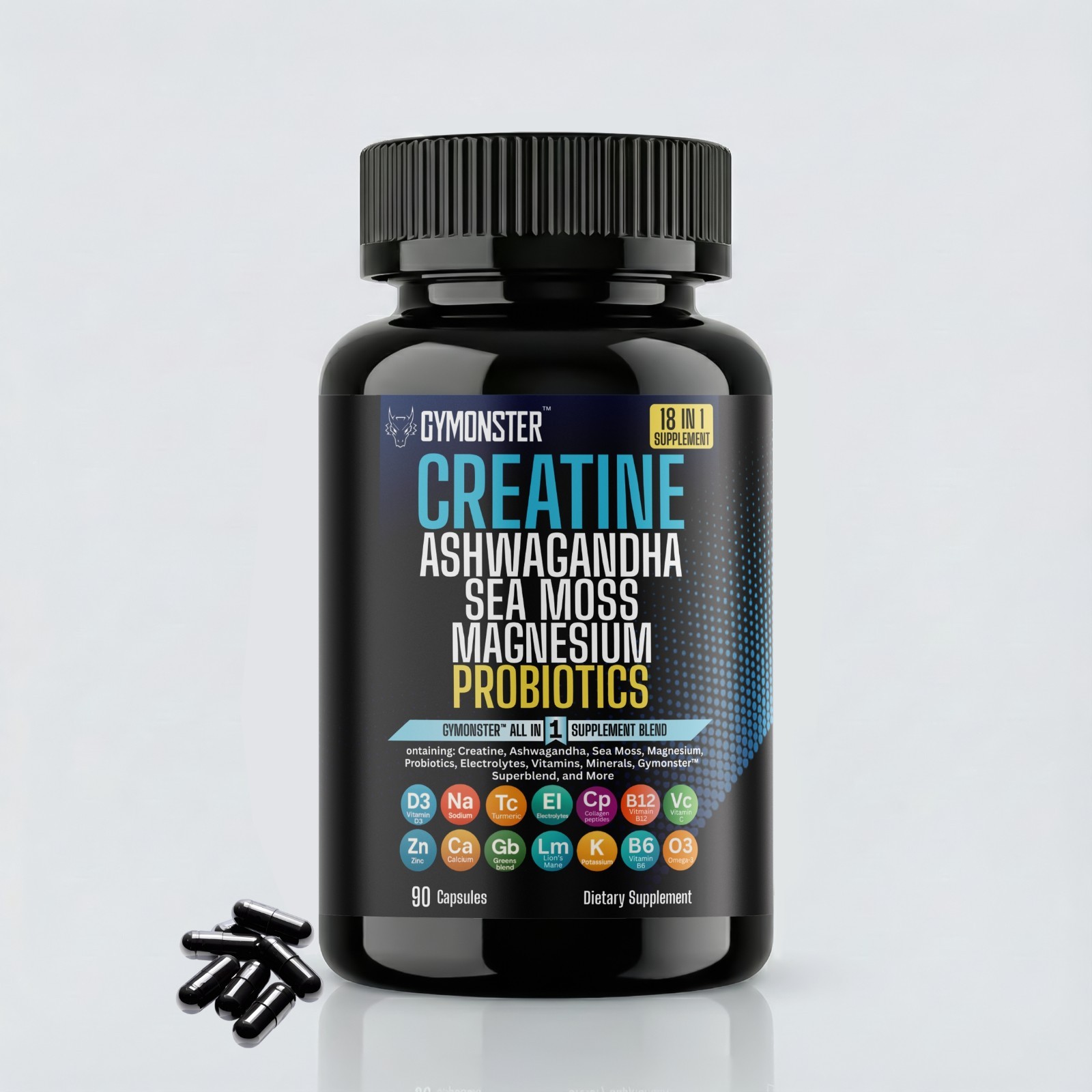 ALL-IN-ONE Supplement Creatine Capsules, Ashwagandha, Sea Moss, Magnesium