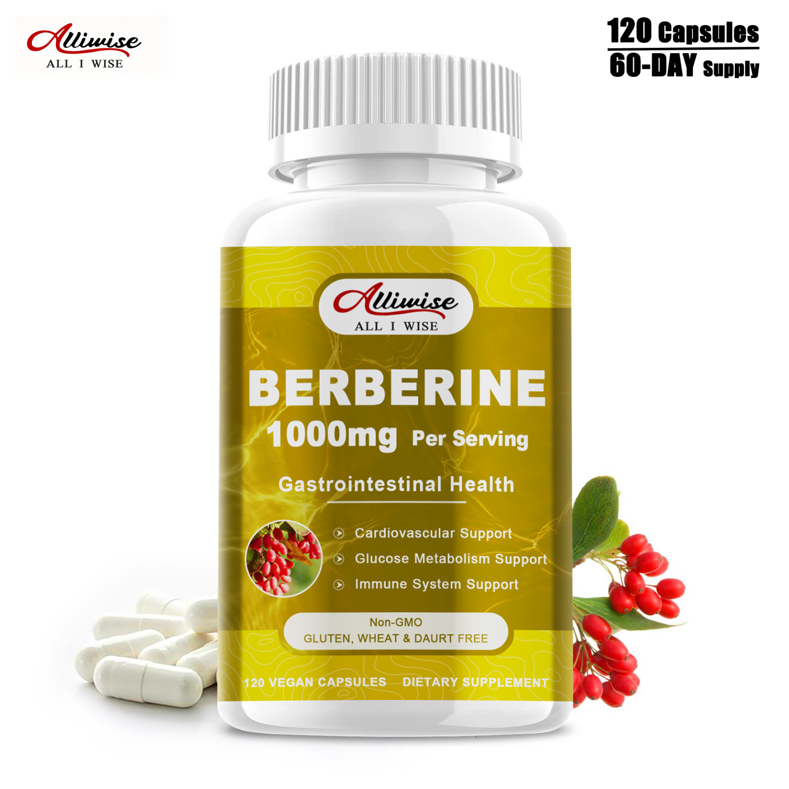Berberine HCl Supplement 1000mg Healthy Cholesterol Heart Health Support