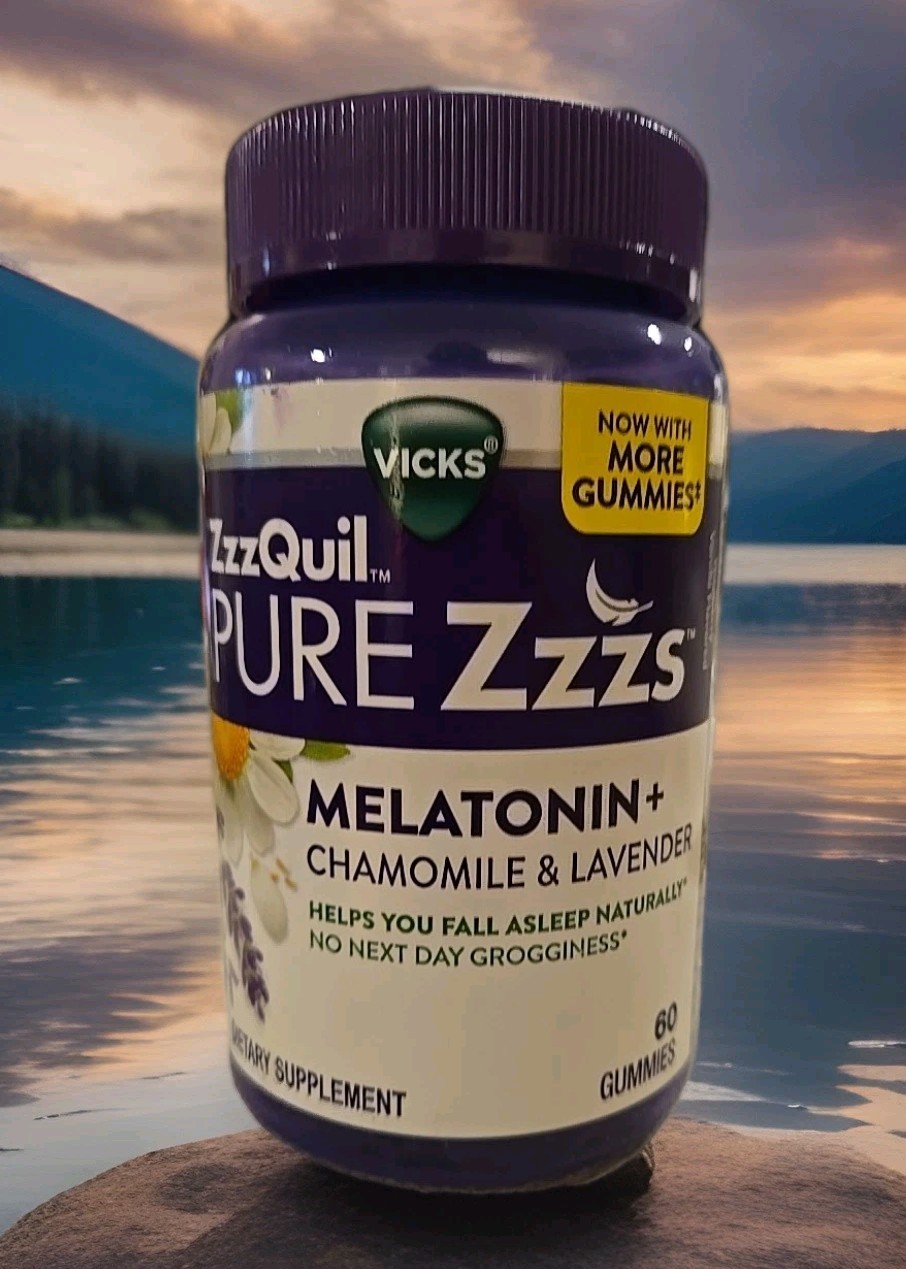 Vicks ZzzQuil PURE Zzzs Melatonin+ Chamomile Lavender 60 Gummies 1 Pack New