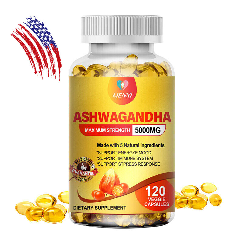 ASHWAGANDHA 5000MG – 120 CAPSULES HIGH STRENGTH STRESS FATIGUE ANXIETY RELIEF