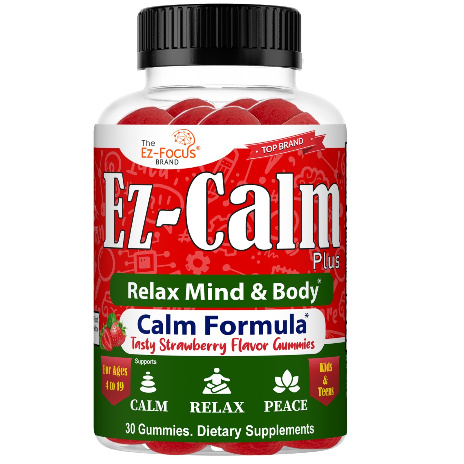 Ez-Calm Ashwagandha Root 30  Gummies for Kids & Teens, Support Calm Mood, Focus
