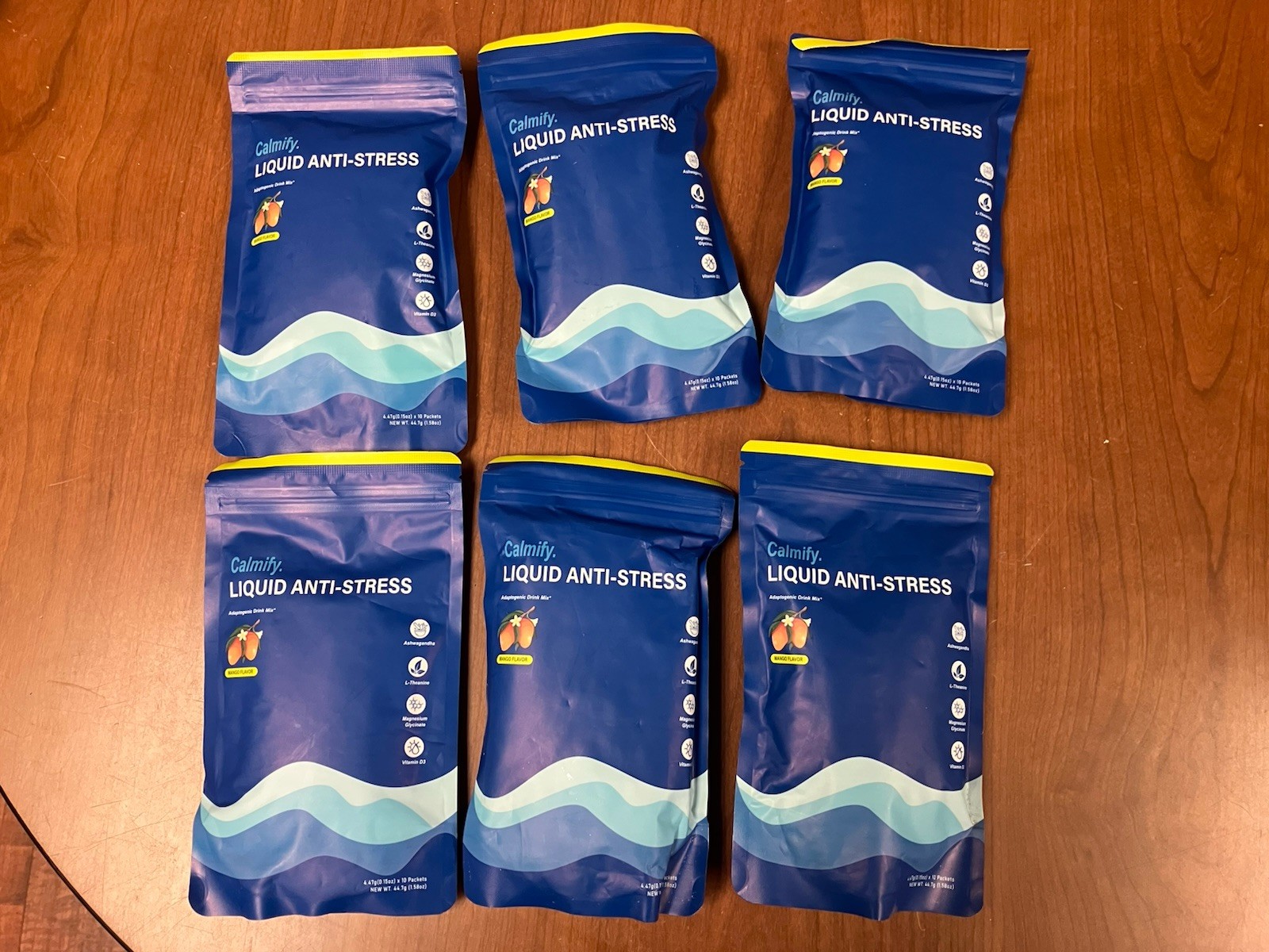 6 X Calmify Liquid Anti-Stress Adaptogenic Drink Mix 60 Packets Mango