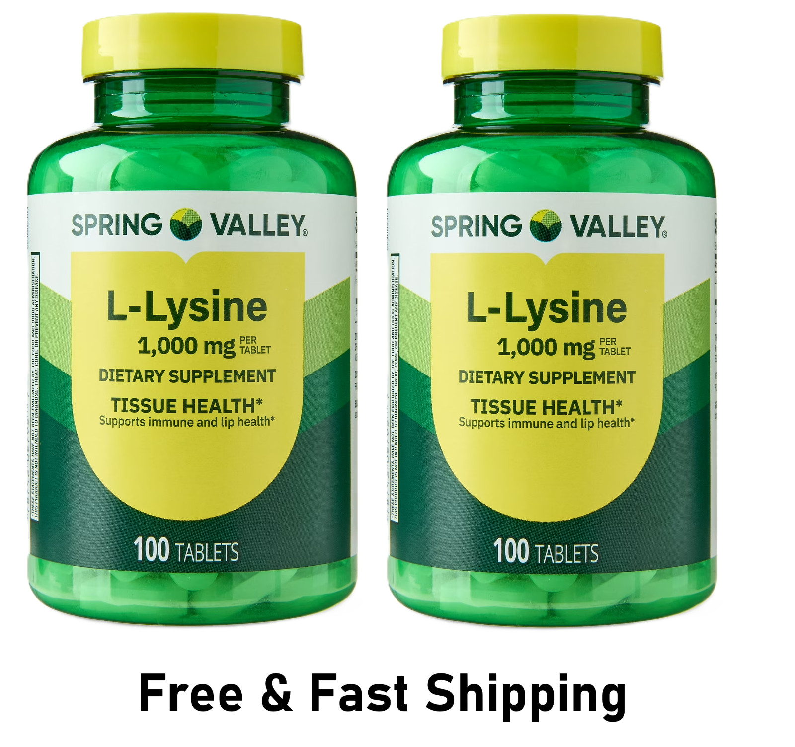 Spring Valley L-Lysine 1000 mg Tablets for Tissue Health, 100 Ct, 2-Pack