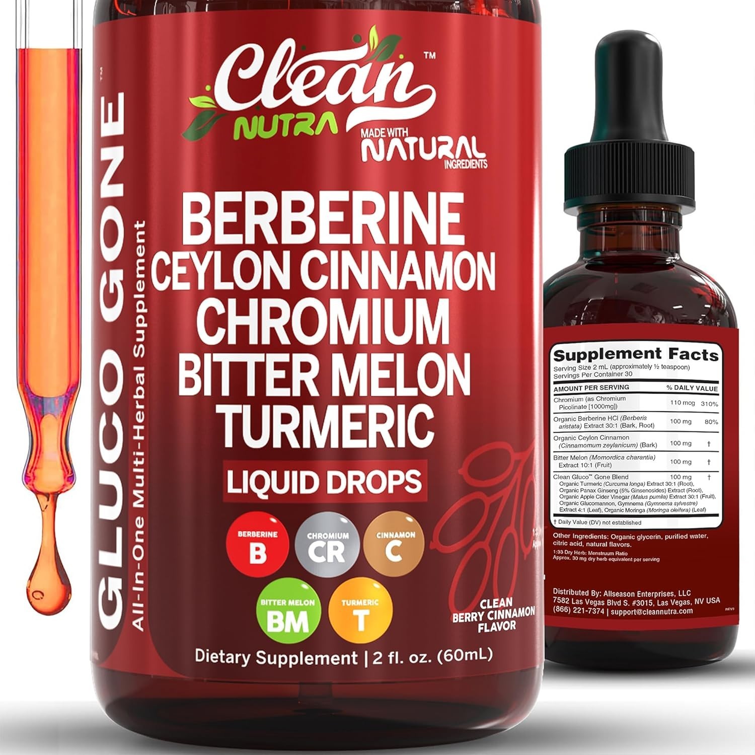 Organic Ceylon Cinnamon Berberine Liquid Drops Supplement with Bitter Melon Extr