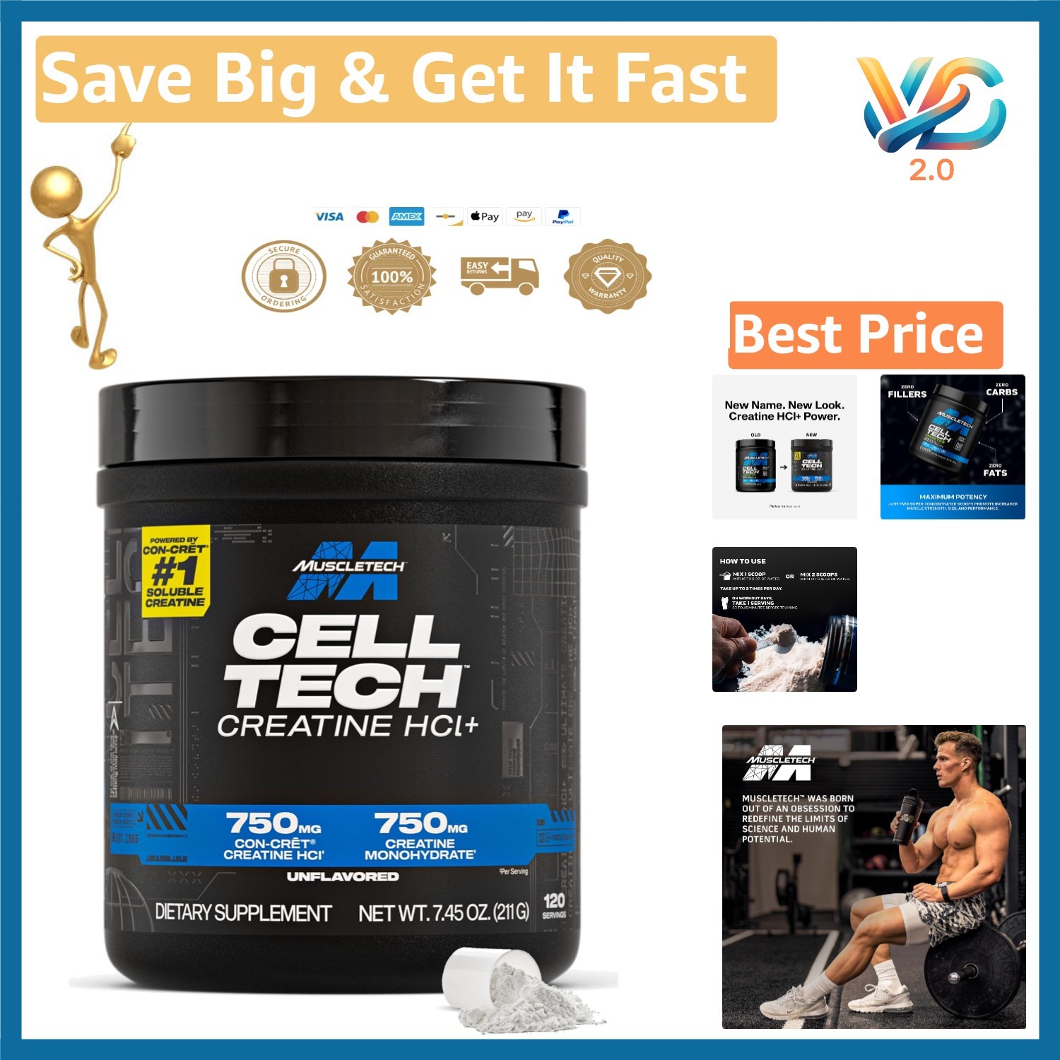 Muscletech Cell-Tech Creactor Creatine HCl Powder 120 Servings New