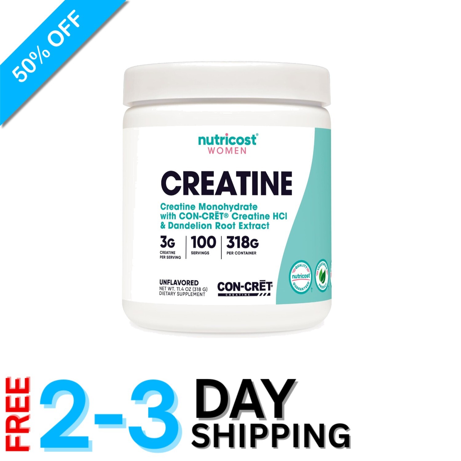 Unflavored Creatine Monohydrate for Muscle Growth – 3g per Serving, 100 Servings
