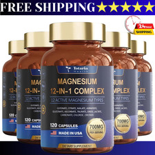 Magnesium 12 in 1 Complex 700mg -Dietary Supplement 120 capsules (Pack of 5) USA