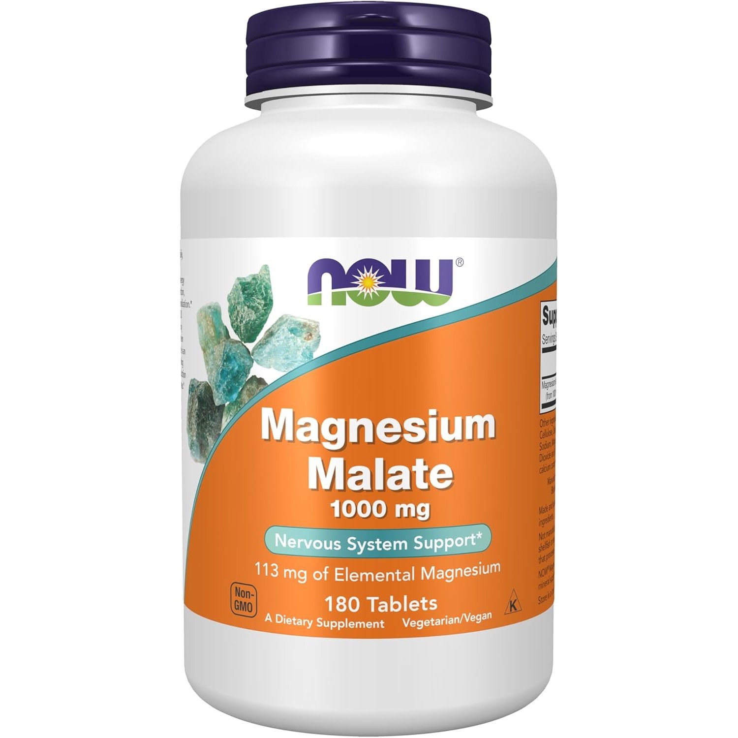 NOW Foods Magnesium Malate 1000 mg, Nervous System Support*, 180 Tablets