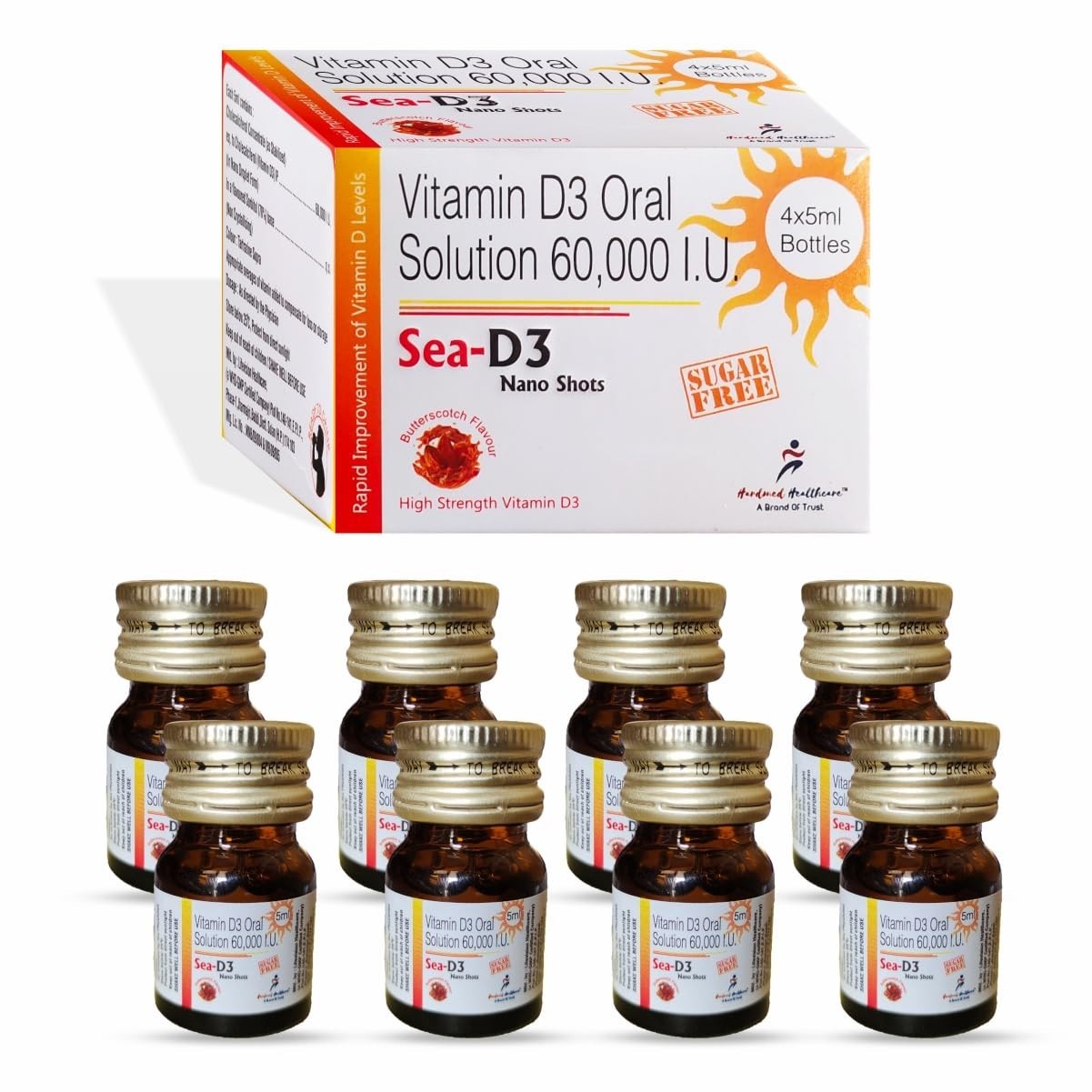 SEA D3 Nano Shots/Vitamin D3 60000 I.U Suga Free Oral Solution 8 Shots