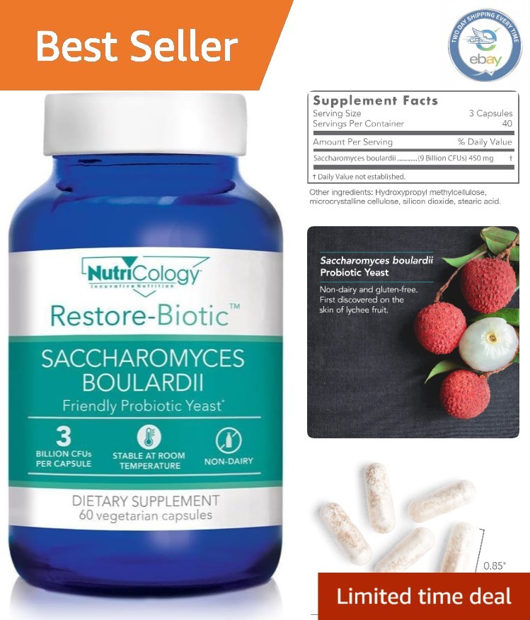 60 Count Hypoallergenic Saccharomyces Probiotic Capsules for Digestive Wellness