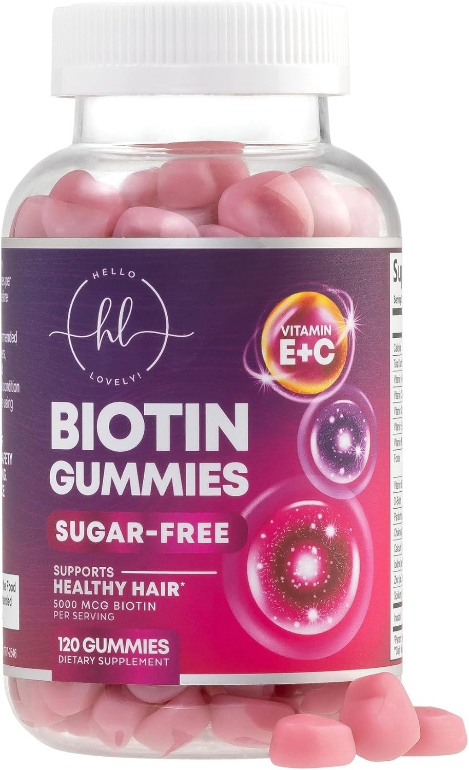 Hair Vitamins Gummy with Biotin 5000 mcg – Hair Growth Support w/ Vitamins E & C