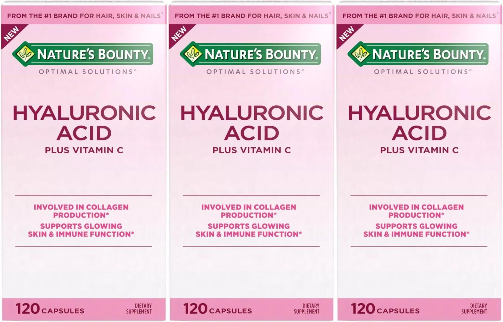 3 Pack Vitamin C + Hyaluronic Acid Skin Immune Support 120 Ct By Natures Bounty