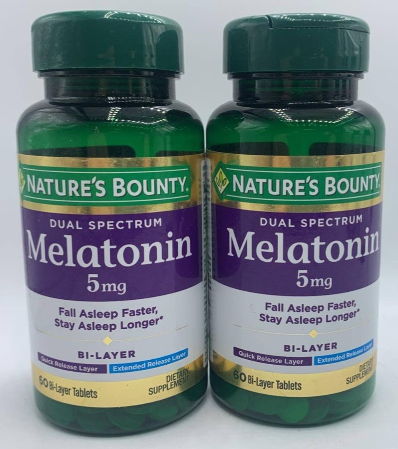 2PK Nature’s Bounty Dual Spectrum Melatonin 5mg~60 Bi-Layer Tablets EA~EXP 2/26