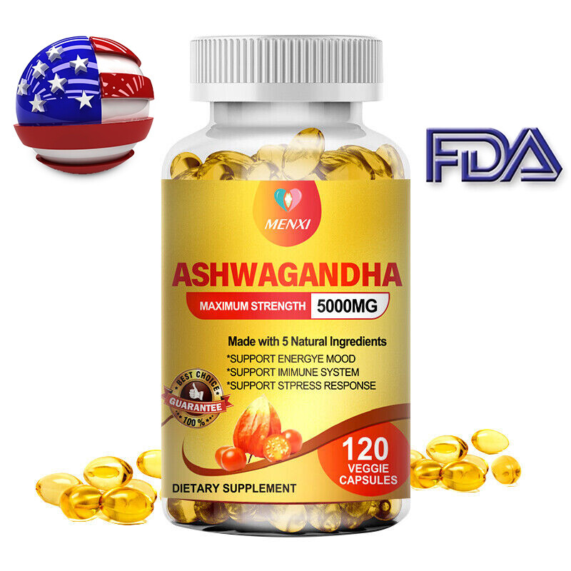 Organic Ashwagandha Capsules 5000mg 120 Capsules with Black Pepper Root Powder