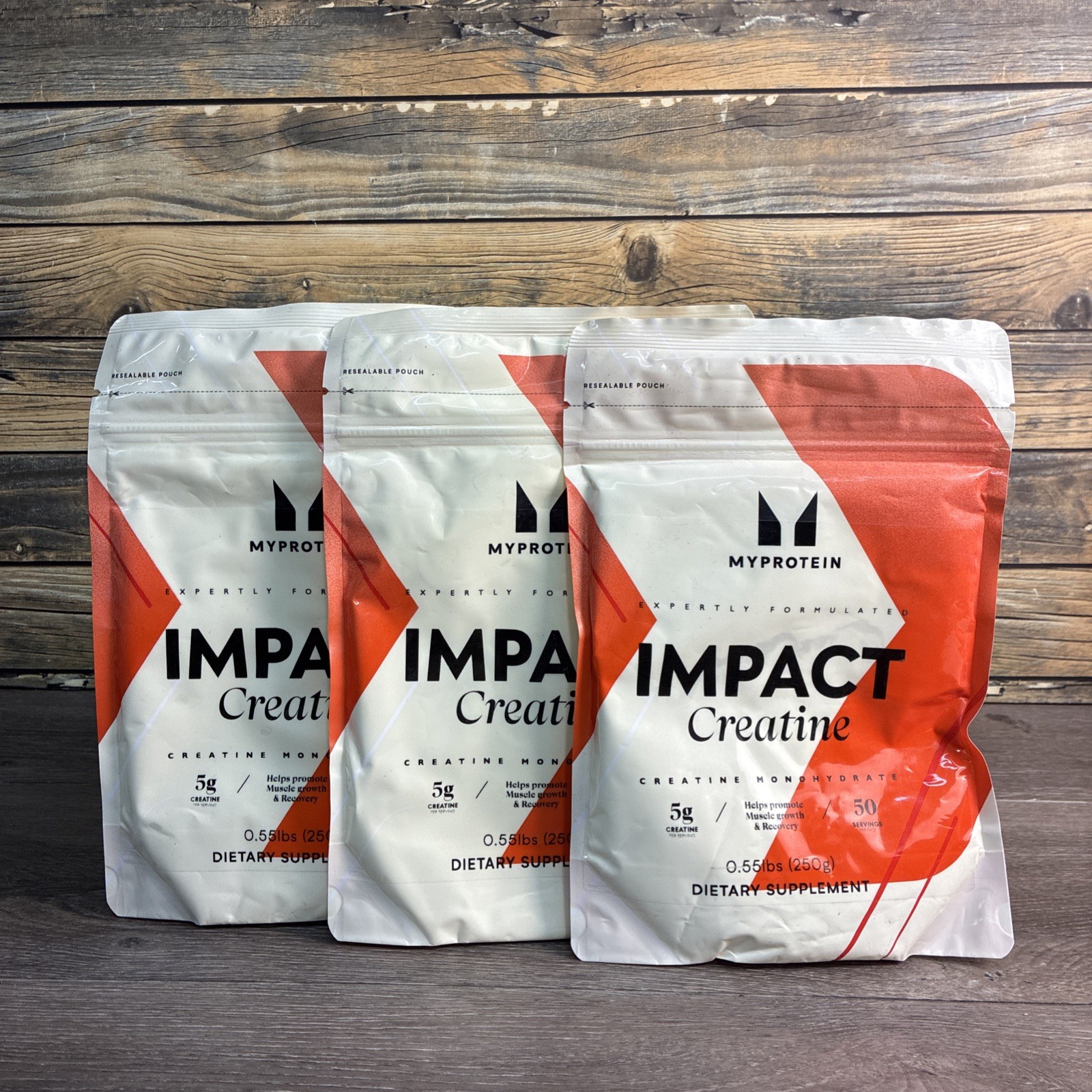 3 pack Myprotein Impact Creatine Monohydrate Powder .55lb / 250g Each Unflavored