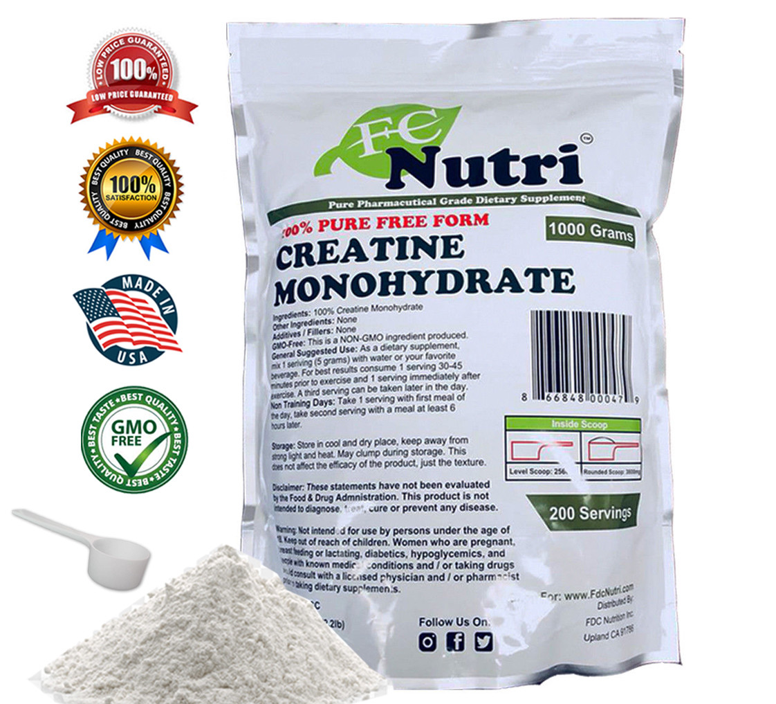 Creatine Monohydrate 100% Pure Powder 1000g (2.2 lb) Micronized by FC NUTRI