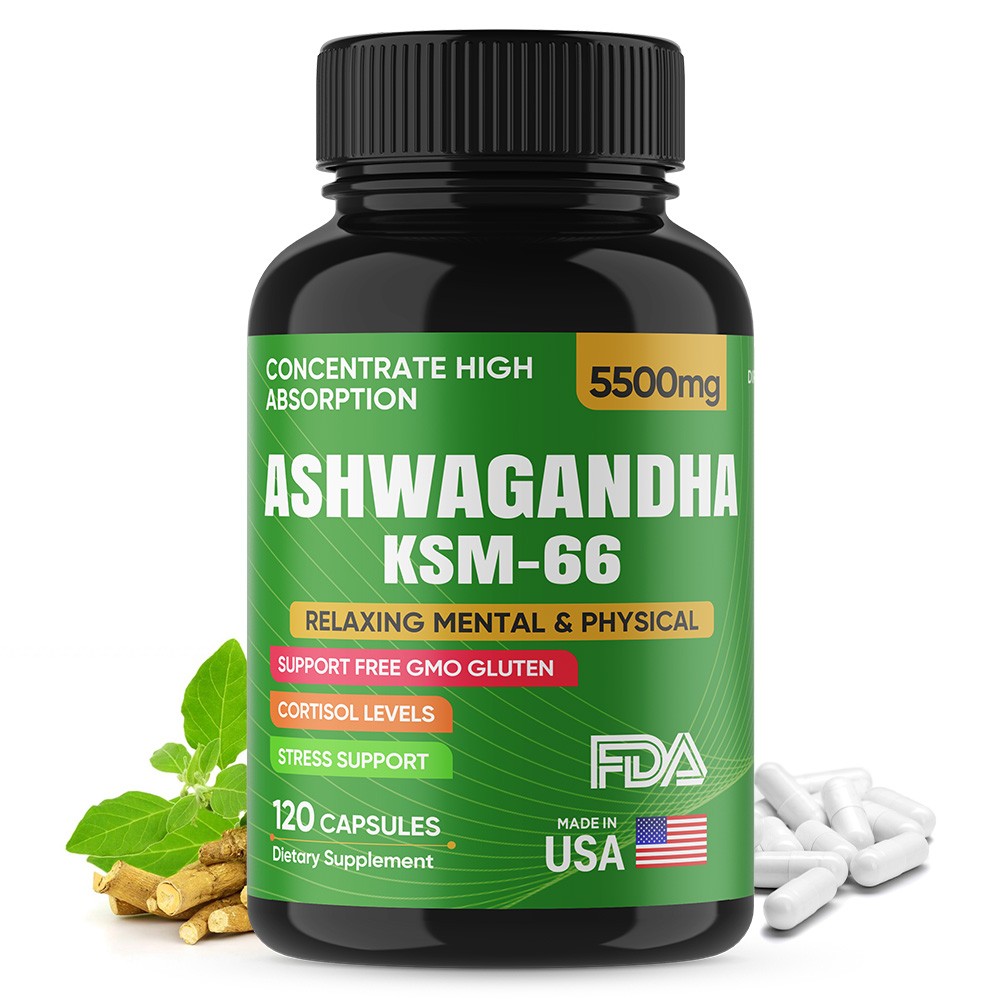 Ashwagandha KSM-66 Capsules 5500 mg Improve Cortisol Stress Sleep Support 120