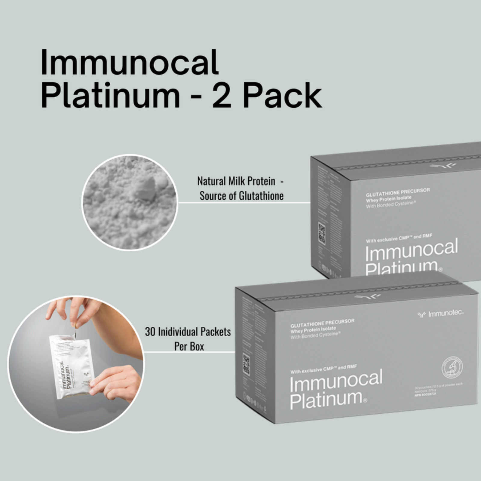 Immunocal Platinum by Immunotec 2 Boxes (60 Pouches) 12.5g Exp 2028