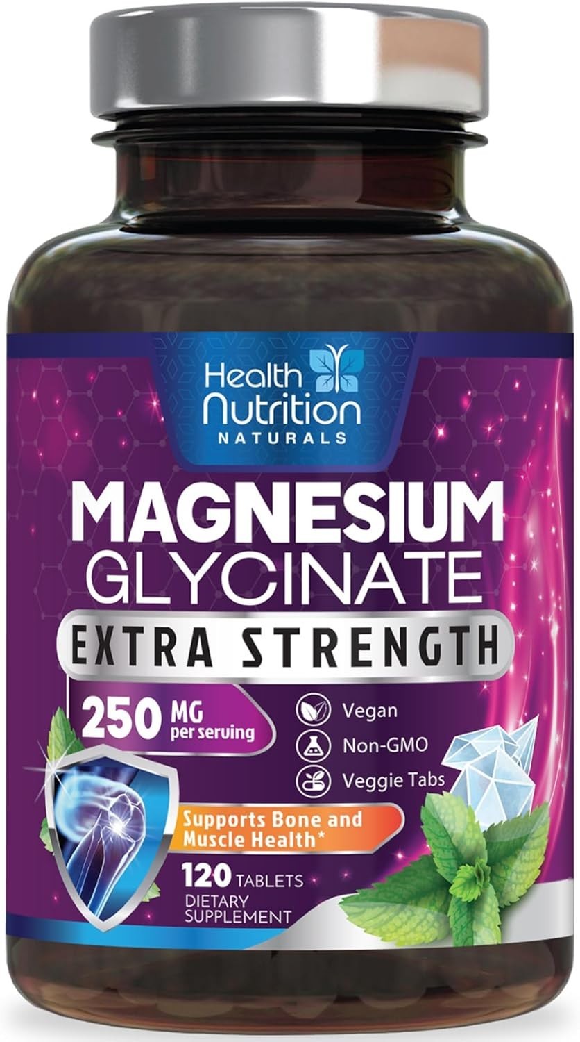 Magnesium Glycinate 250mg, 100% Chelated Magnesium for Max Absorption Best Sleep