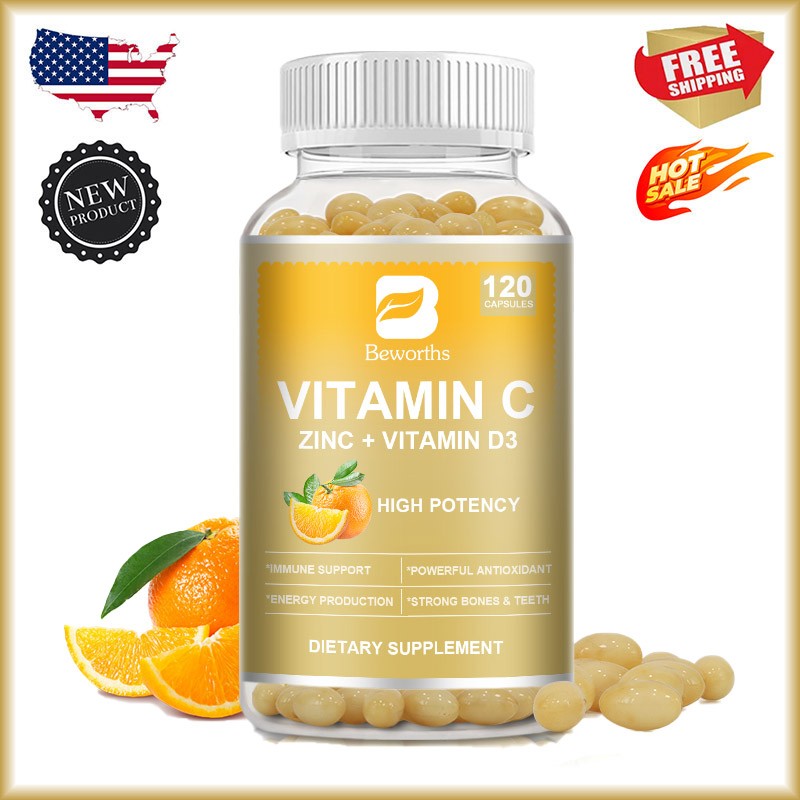 120Caps Vitamin C +Zinc + Vitamin D3 Echinacea Extract Immune Booster Supplement
