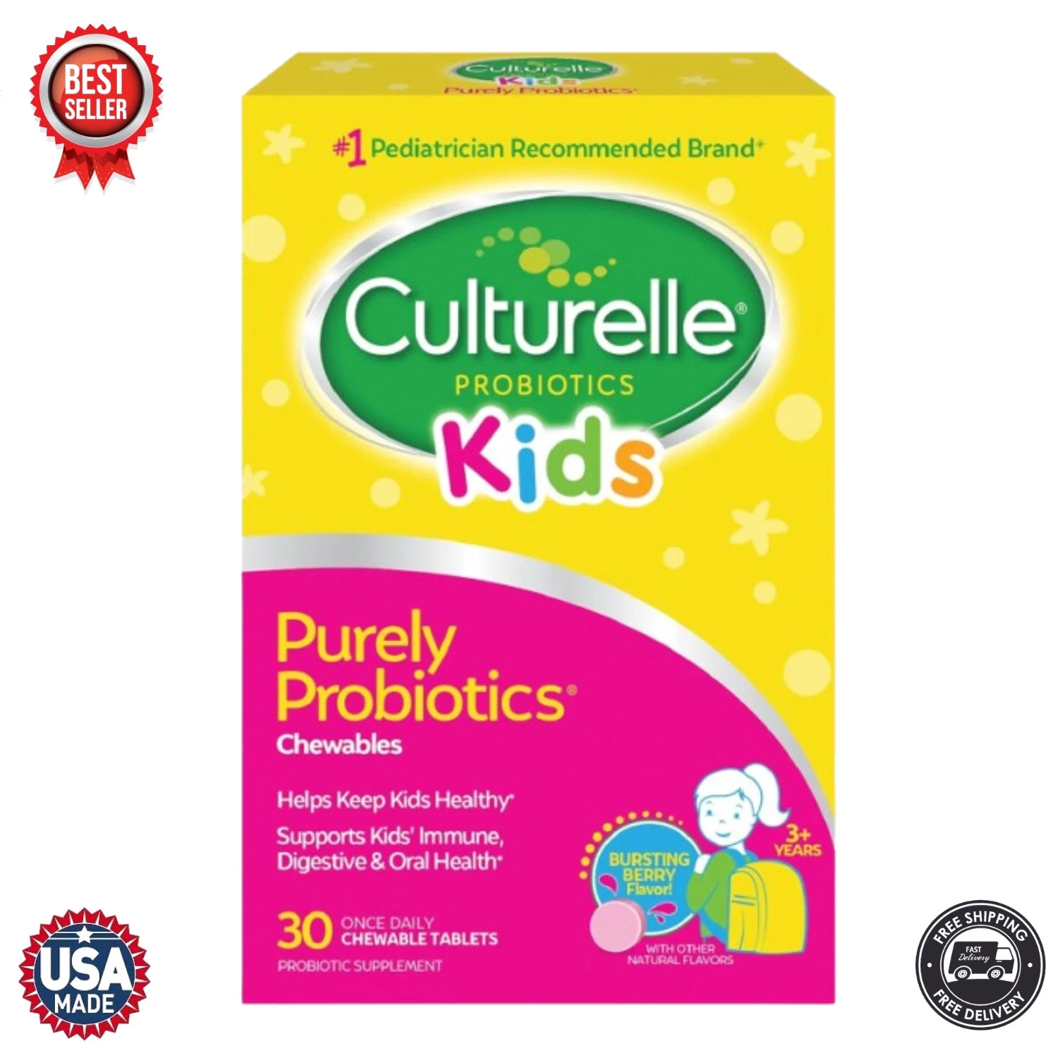 Culturelle Kids Chewable Daily Probiotic for Kids | Ages 3+ | 30 Counts