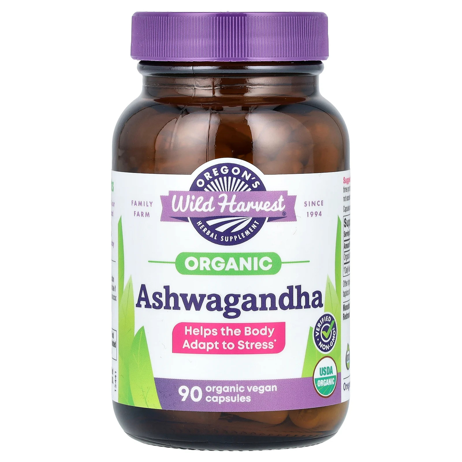 Oregon s Wild Harvest Ashwagandha 90 Veggie Caps Dairy-Free, Gluten-Free,