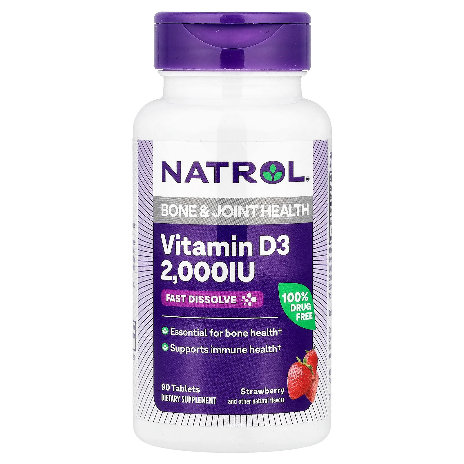Vitamin D3, Strawberry, 2,000 IU, 90 Tablets