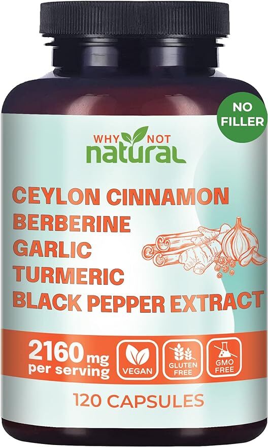 Why Not Natural Organic Ceylon Cinnamon Garlic Berberine 2160mg 120 Caps/Turmer