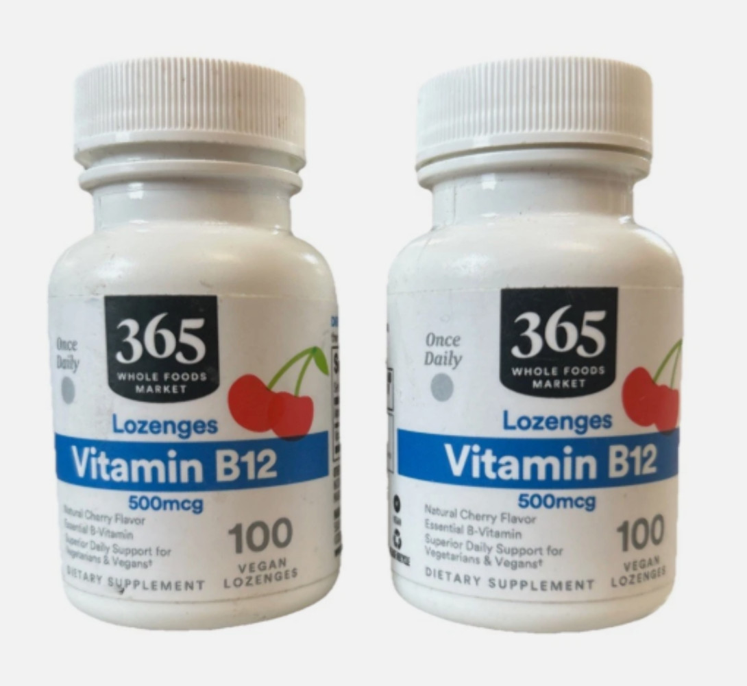 2x 365 by Whole Foods Market, Vitamin B12 500mcg Lozenges, Cherry Flavor 7/2026