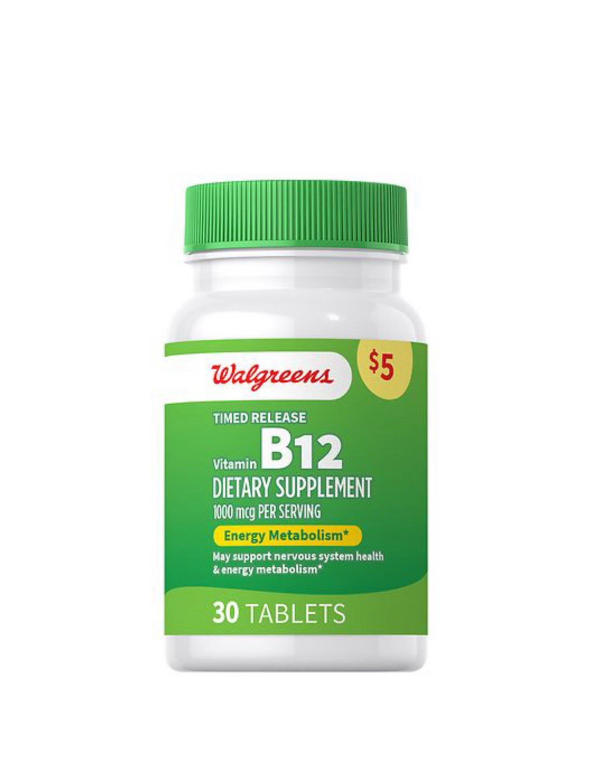 Walgreens B-12 1000mcg for Nervous System & Energy Metabolism – 30 ct