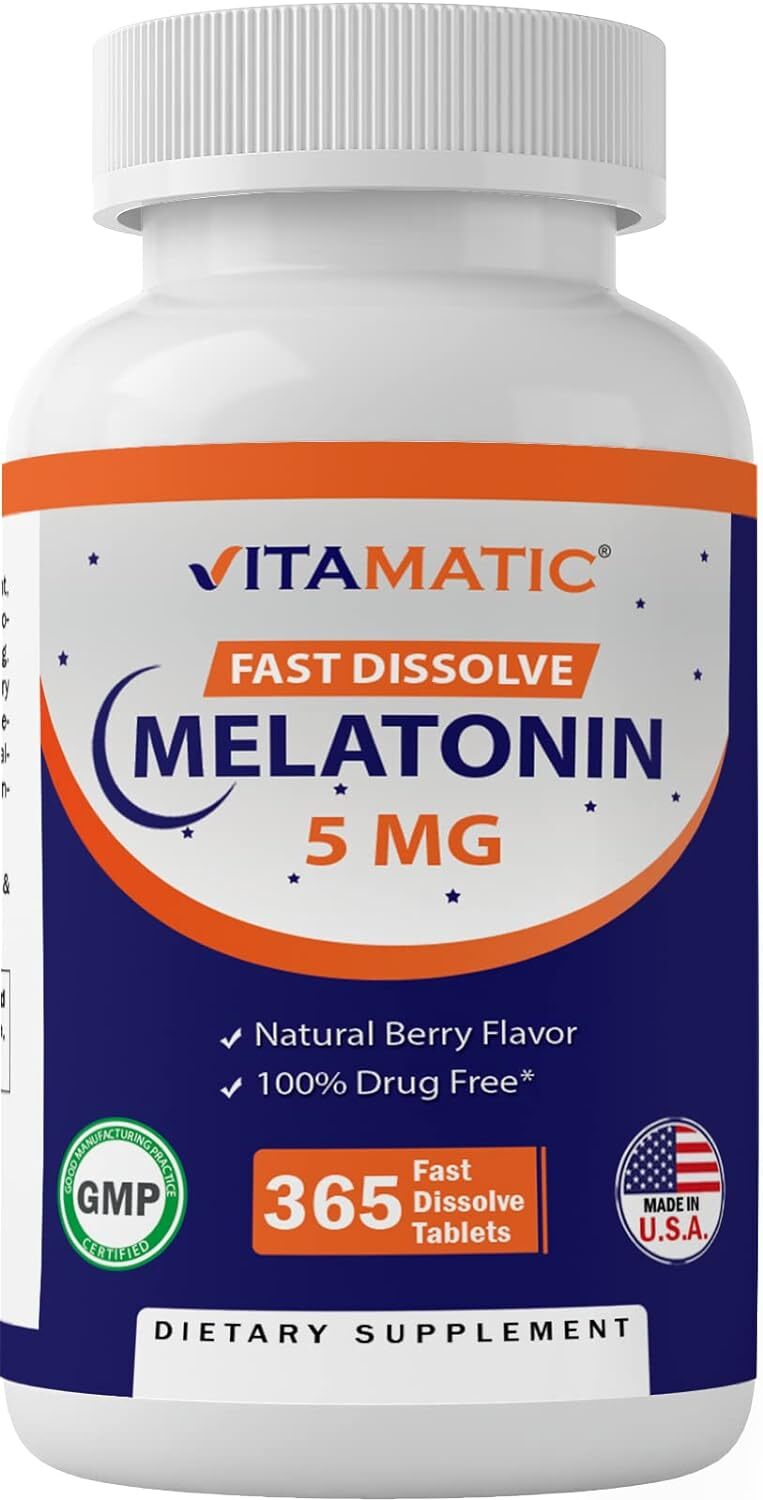 Vitamatic Melatonin 5mg Tablets | Vegetarian, Non-GMO, Gluten Free | 1 Year…