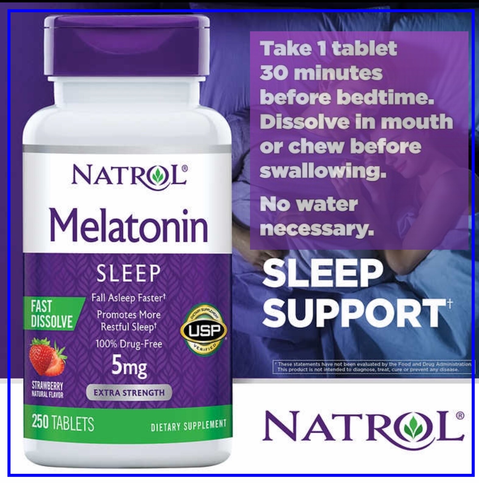 Melatonin, Sleep Support,   250 Tablets, Natrol Melatonin 5 mg, Fast Dissolve