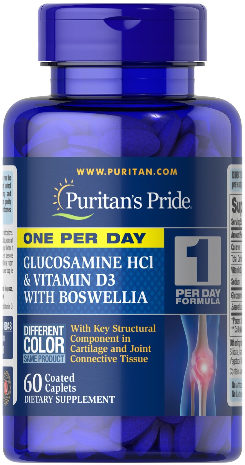 Puritan’s Pride One Per Day Glucosamine, Vitamin D3 & Boswellia – 60 Caplets
