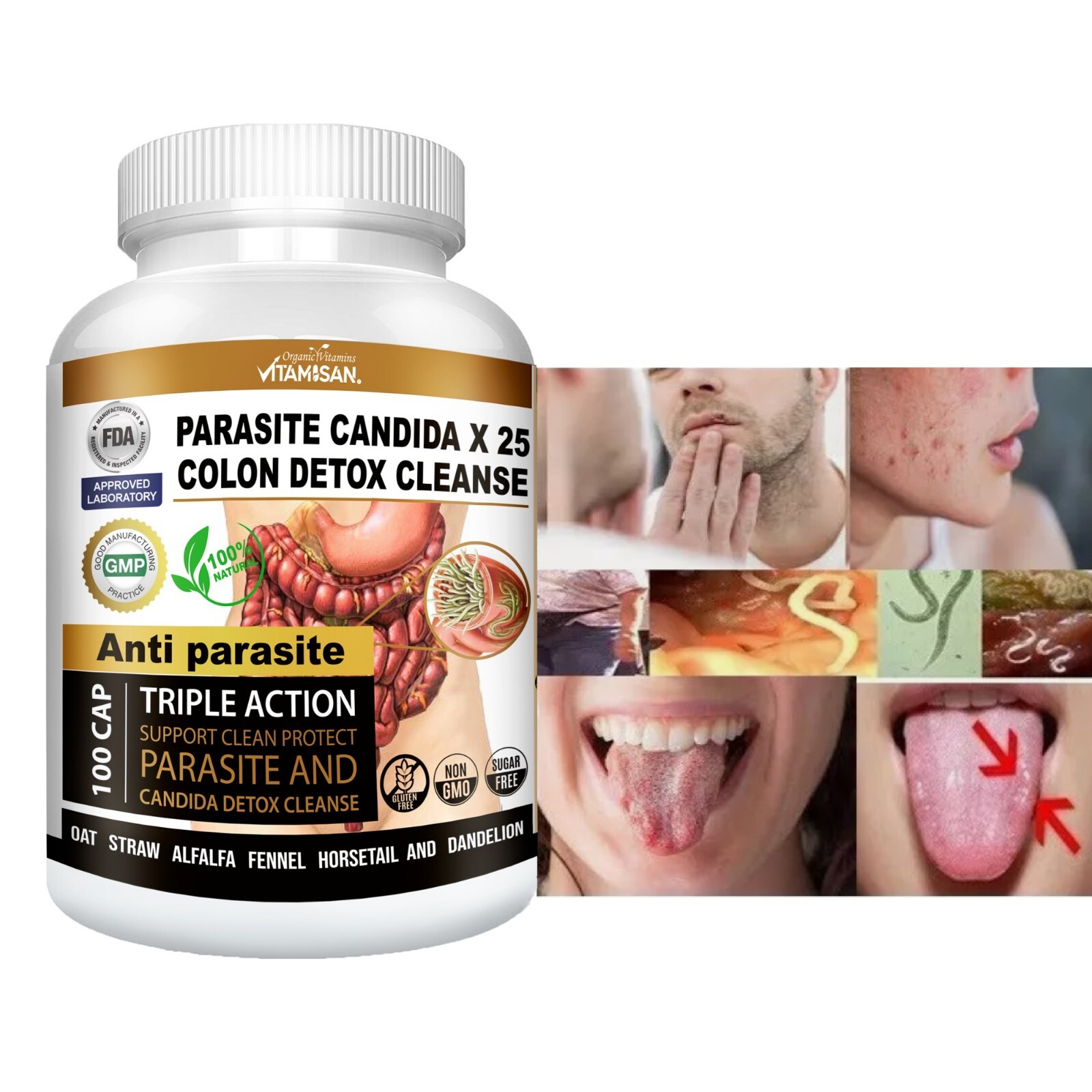 Potent Candida Cleanse Yeast support & Detox With Natural Herbs – 100 Capsules