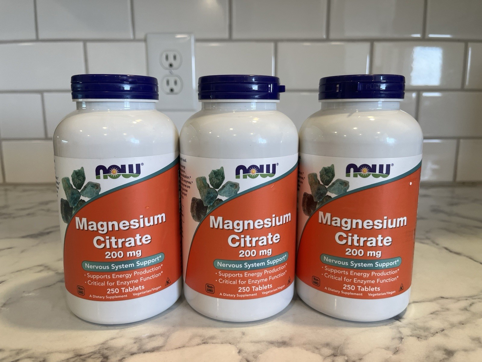 3X Now Foods Magnesium Citrate 200mg (250 Tablets) BB 5/2029