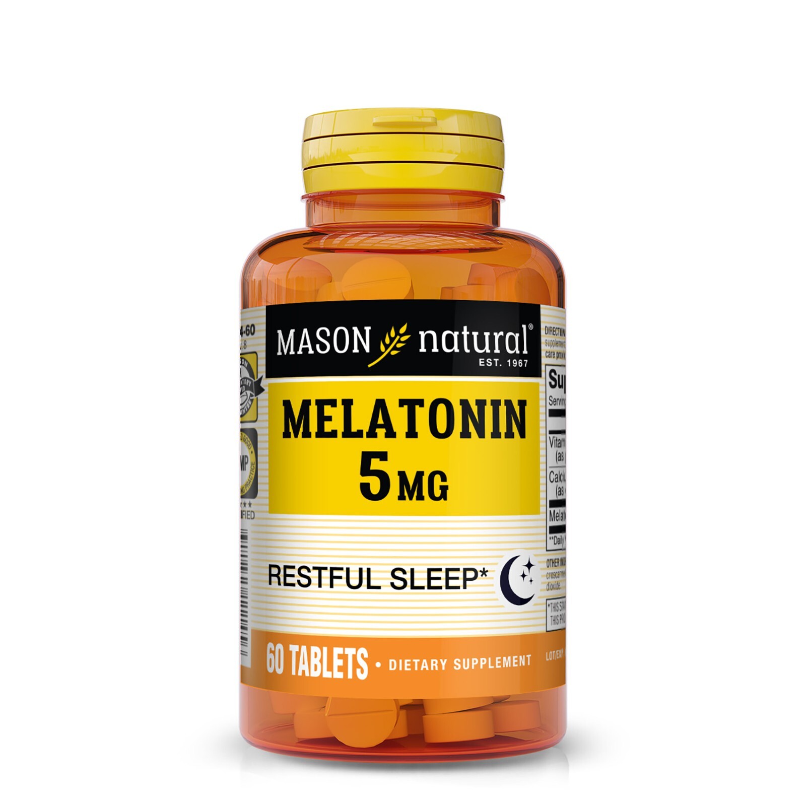 Mason Natural Melatonin 5 mg with B6 and Calcium – Natural Sleep Aid, Supports