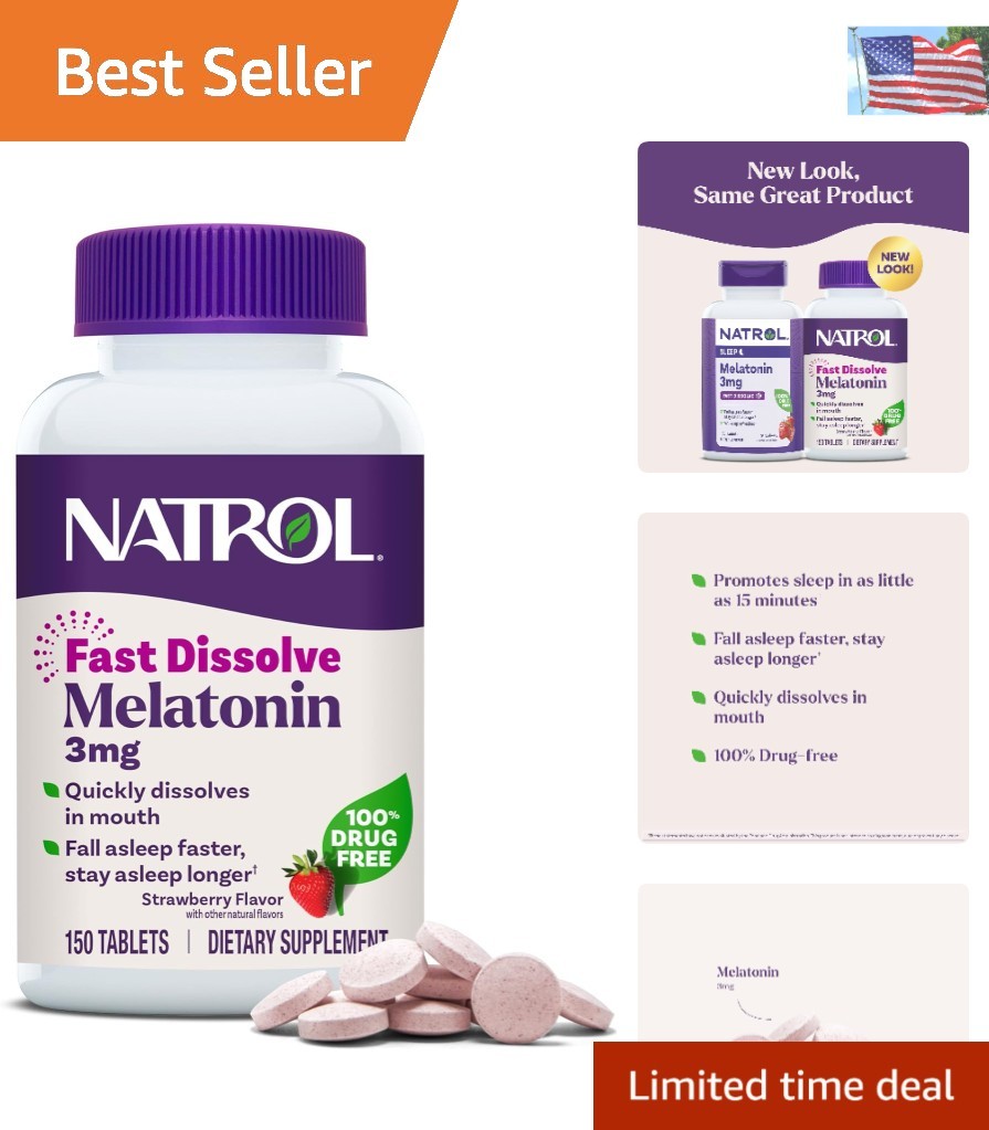 Fast Dissolve 3 mg Melatonin with Strawberry Flavor, 150 Count for Restful Sleep