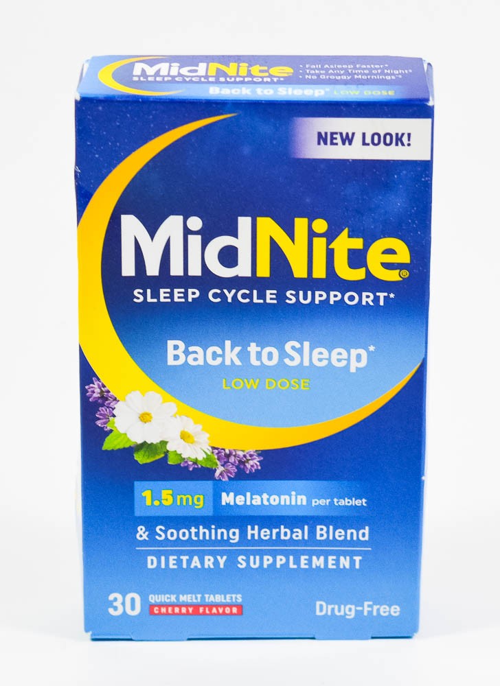 MidNite Sleep Support lose dose 1.5mg Melatonin +herbs 30 Cherry tablets 03/2026