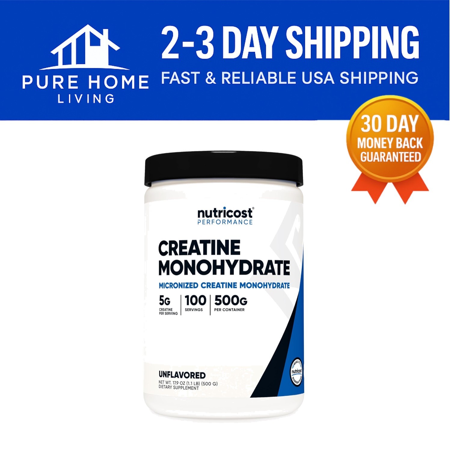 Unflavored Micronized Creatine Monohydrate 500G – 100 Servings for Muscle Growth