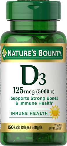 Nature’s Bounty Vitamin D3 5000 IU Softgels, Rapid 150 150 Count (Pack of 1)