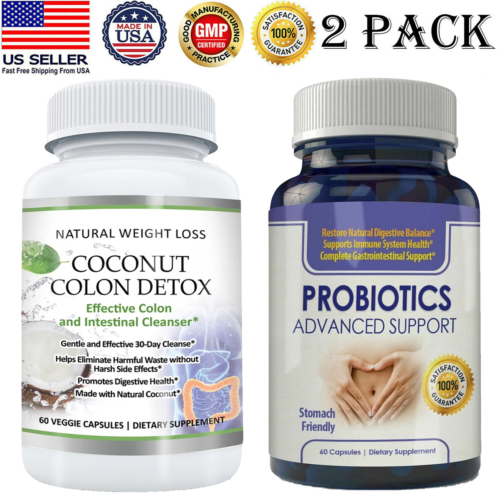 Coconut Colon Detox Weight Loss & Probiotics Supports Immune System Capsules