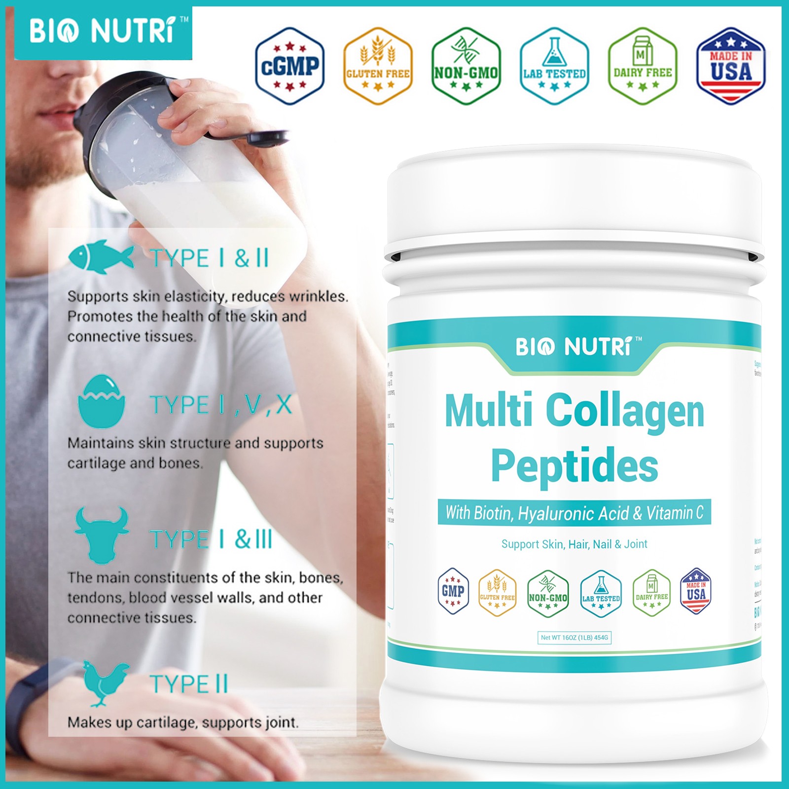 New 16 Oz Multi Collagen Peptides Powder Hydrolyzed Protein Peptides Unflavored