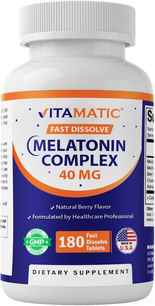Vitamatic Fast Dissolve Melatonin Complex 40 mg– Natural Berry Flavor– 180 Tab..