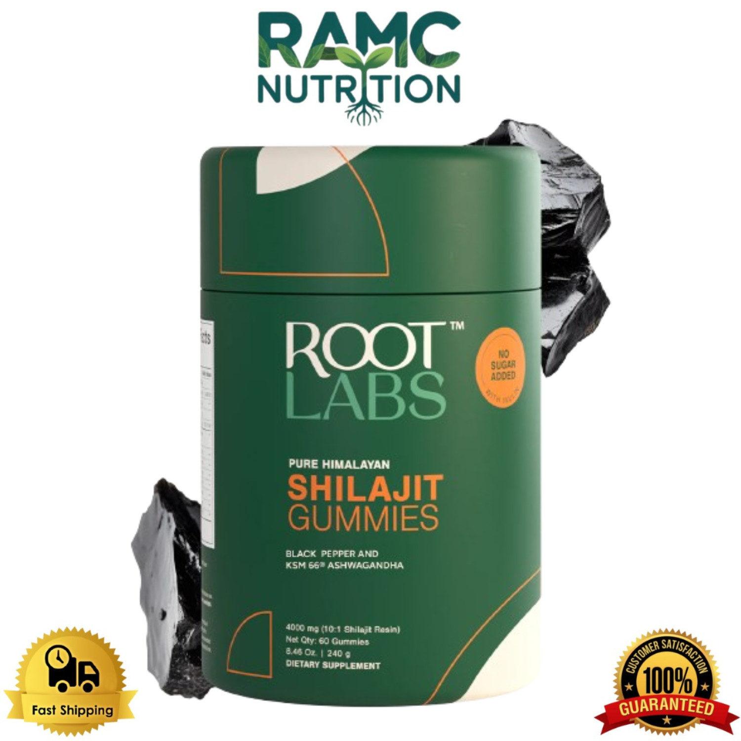 ROOT LABS 4000 mg Pure Himalayan Shilajit Gummies, KSM-66 Ashwagandh I 60 Gummy