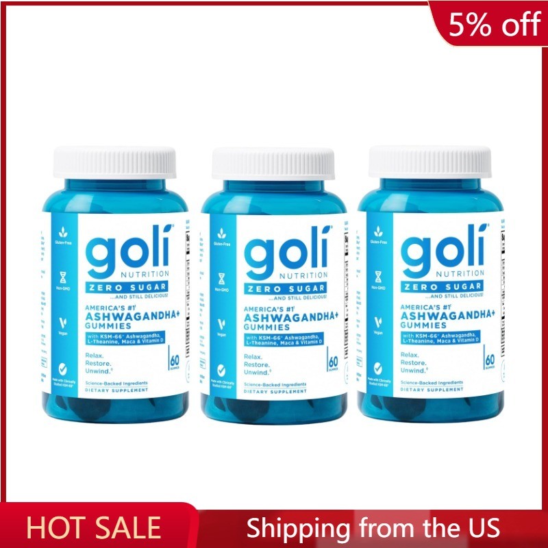 3-pcs Goli Zero Sugar Ashwagandha & Vitamin D, Maca, L-Theanine Gummies