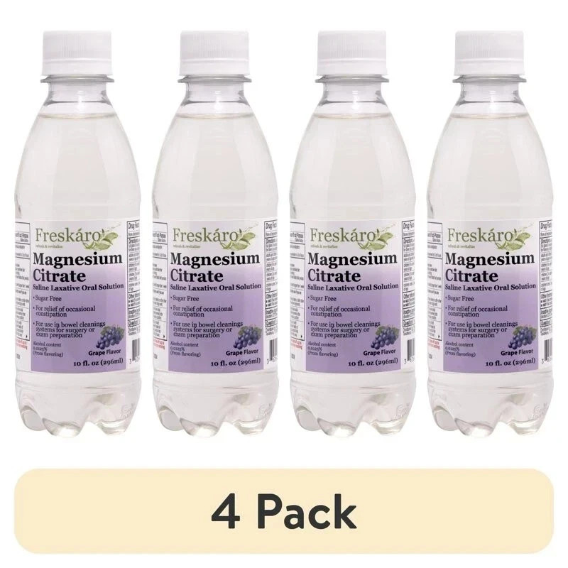 Freskaro Magnesium Citrate Oral Solution 10 oz, Grape Flavor(4 pack)