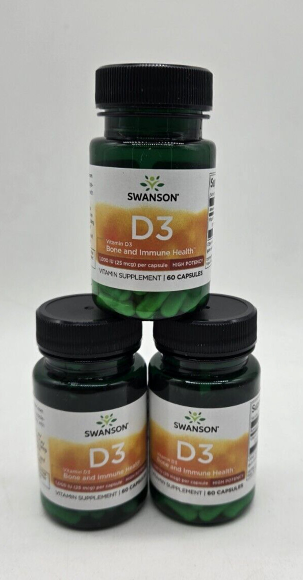 Swanson Vitamin D3 – High Potency 1,000 Iu 60 Capsules x 3 Bottles.