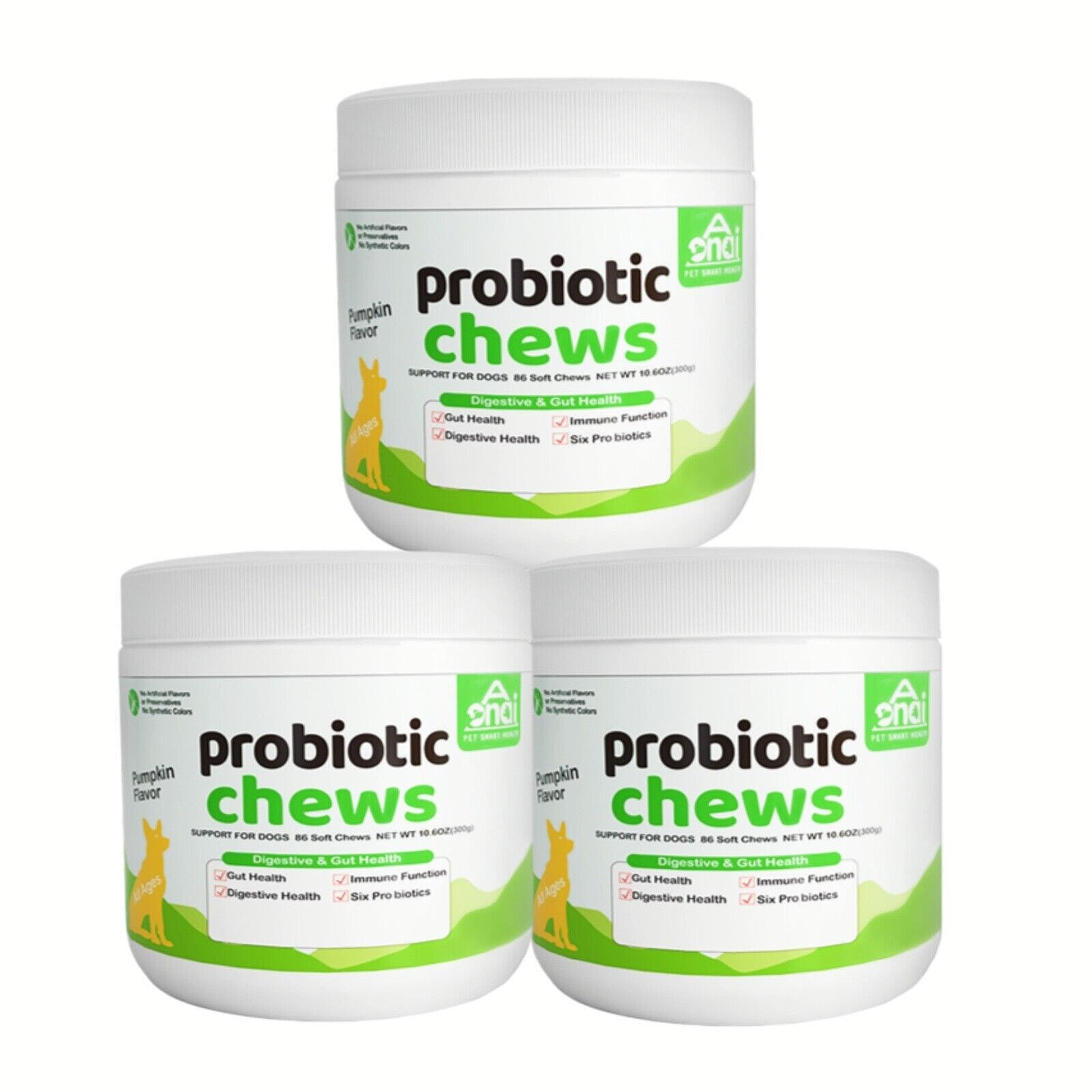 3 PACK Aonai Probiotic Chews For Dog Healthy Digestive Support Soft Chews